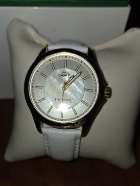 Lacoste White Leather Strap Watch with Gold-Tone Case